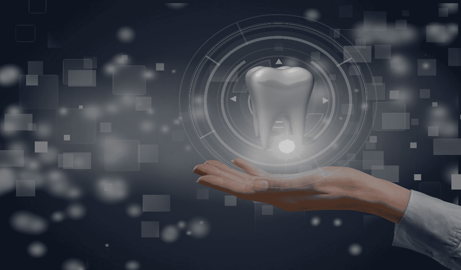 High-tech digital dental imaging with hologram of a tooth for advanced dentistry solutions.
