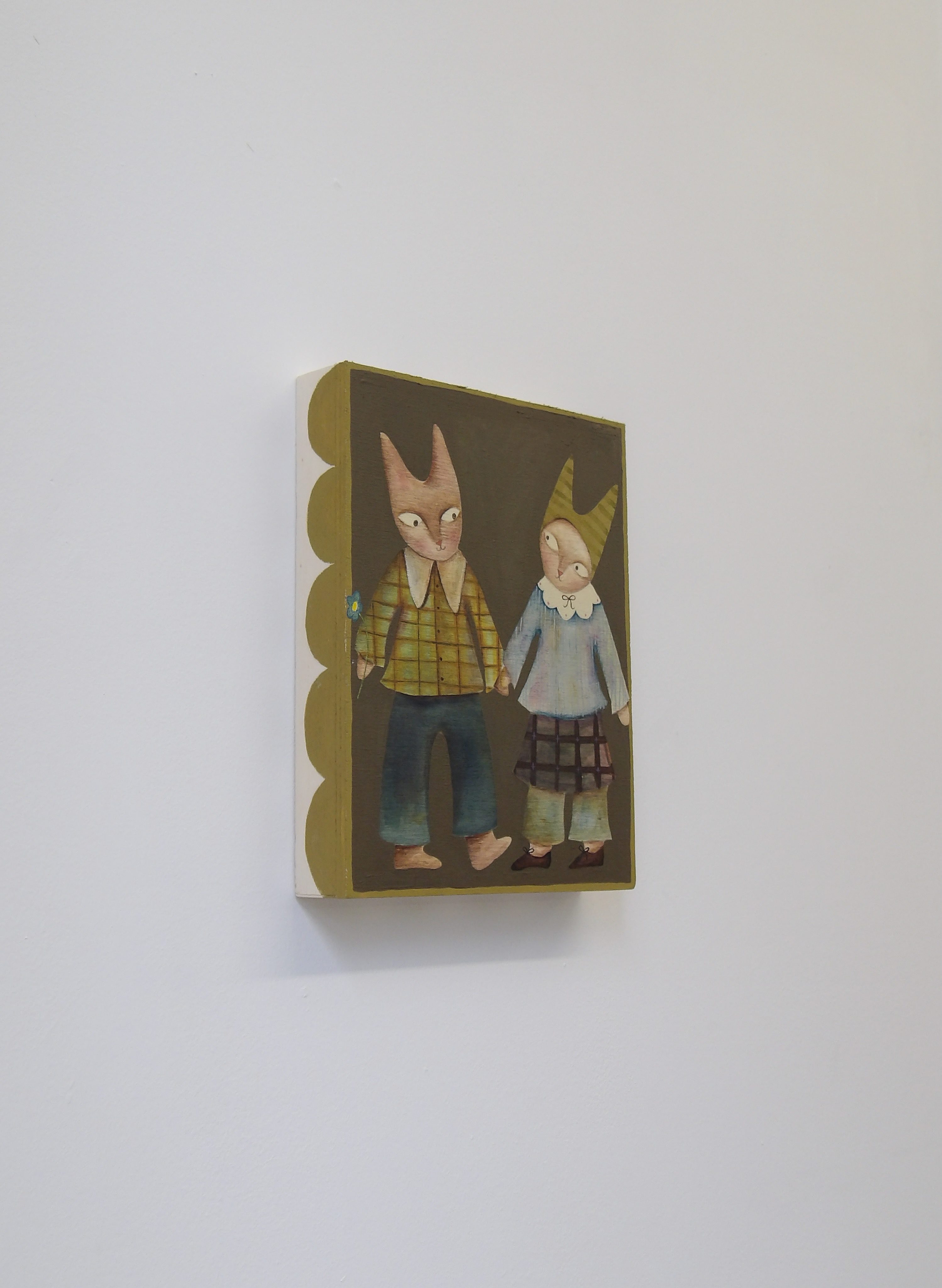 Painting of two cats on wooden canvas