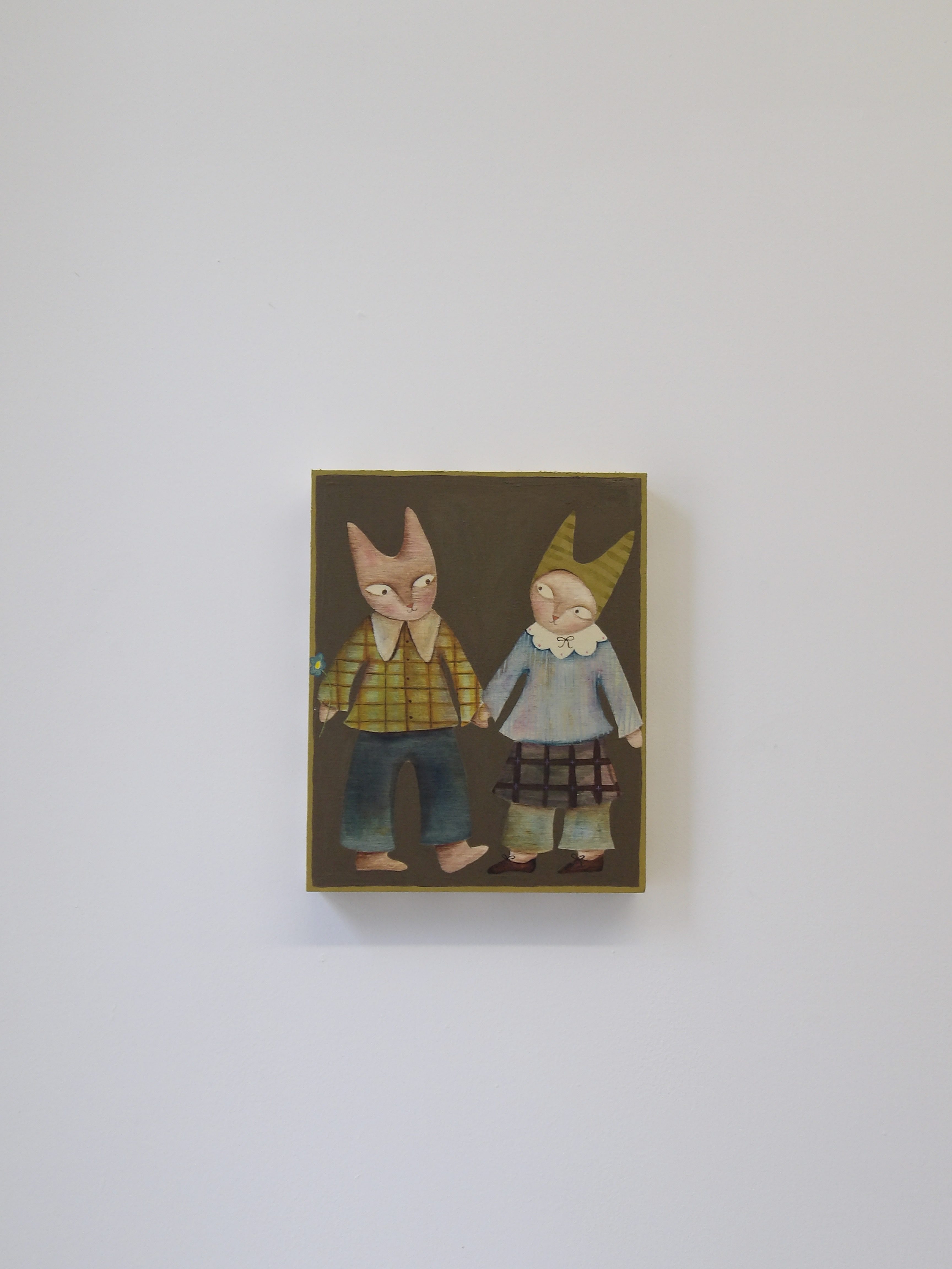 Painting of two cats on wooden canvas