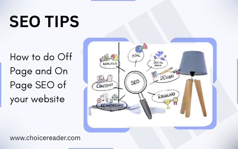 Visual image of SEO tips showing the techniques of off page page and on SEO