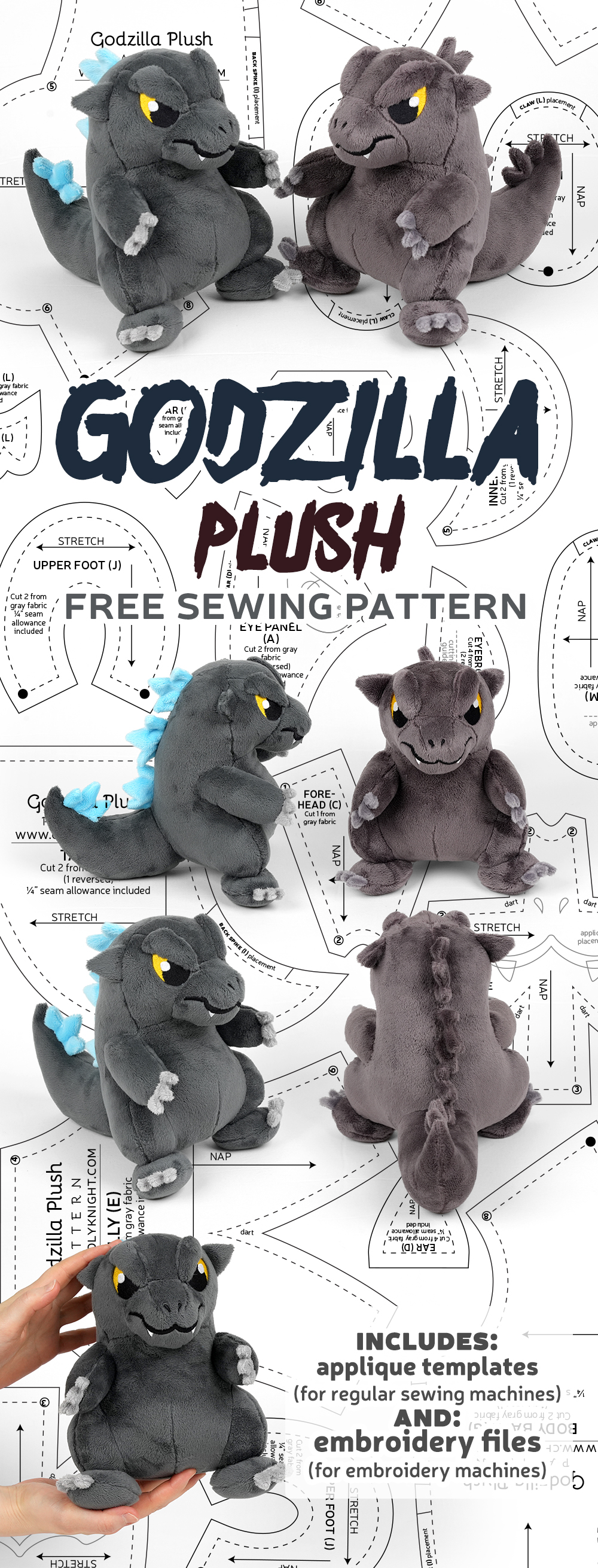 New Free & Shop patterns! Godzilla & Chonky T-rex plush
