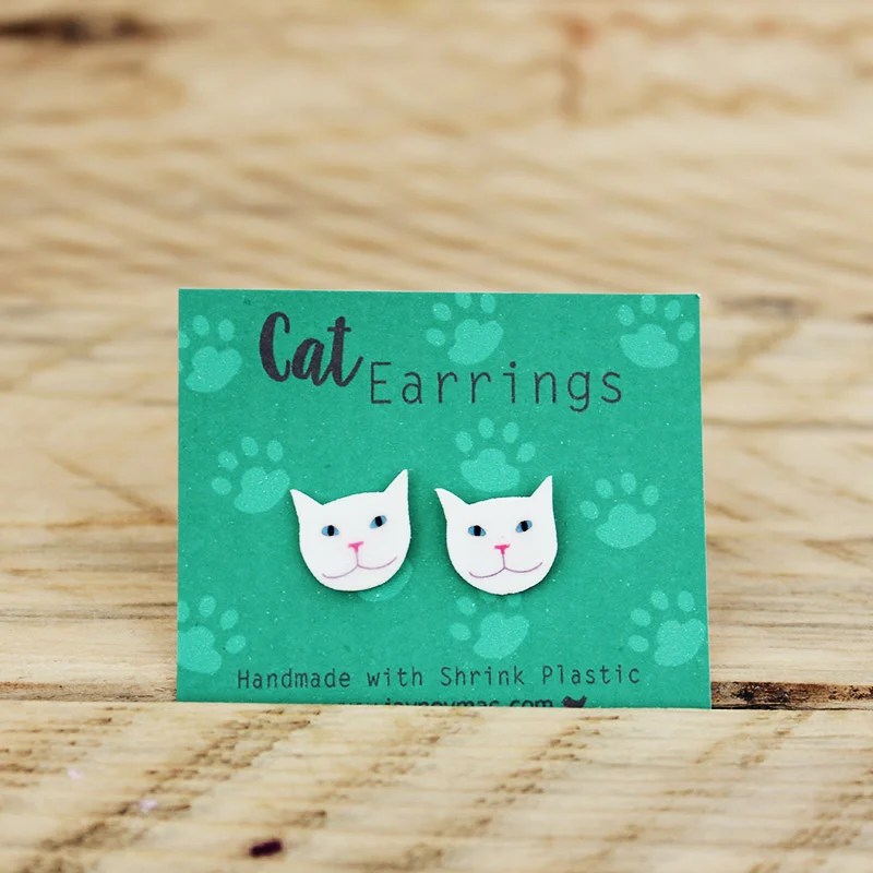 Animals Earrings - White cat Jayney Mac
