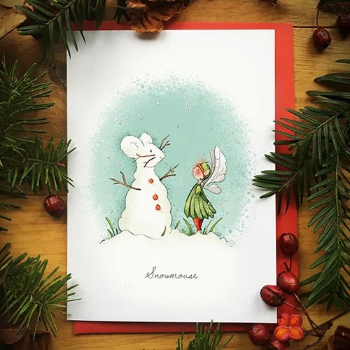 Christmas cards - Burren Flower Fairies - Snowmouse