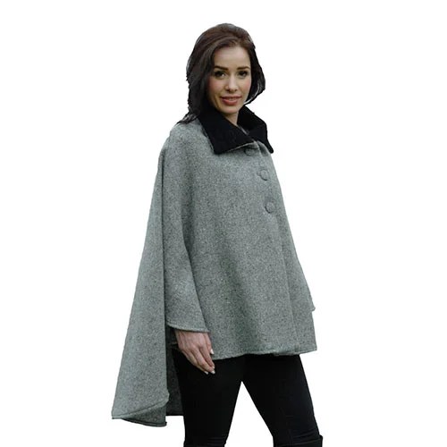Tweed Wool Cropped Cape - Light grey Kerry Woolen Mills