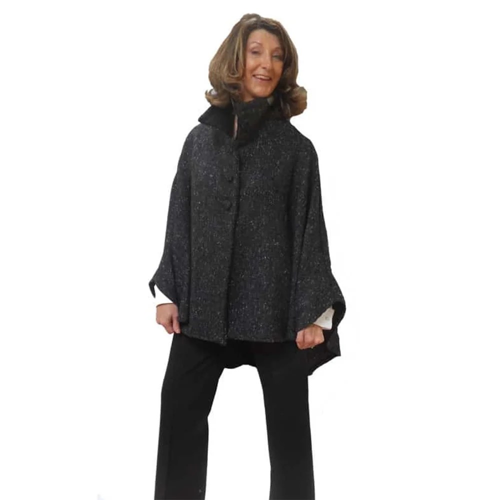 Tweed Wool Cropped Cape - Charcoal Kerry Woolen Mills