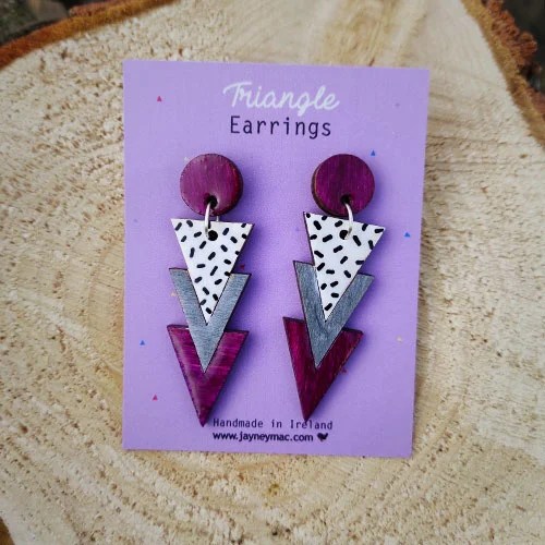 Wooden triangle earrings - Purple Jayney Mac