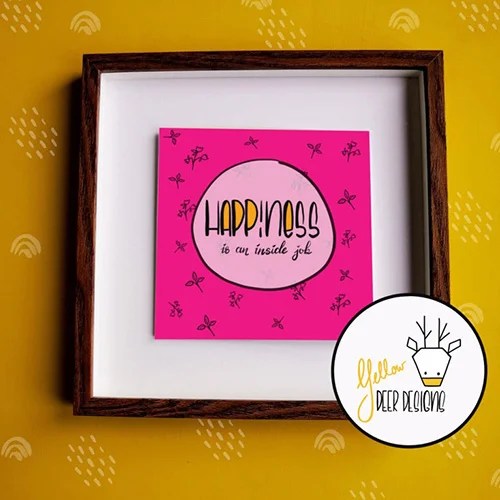 Mini print - Positive quotes - Happiness Yellow deer designs