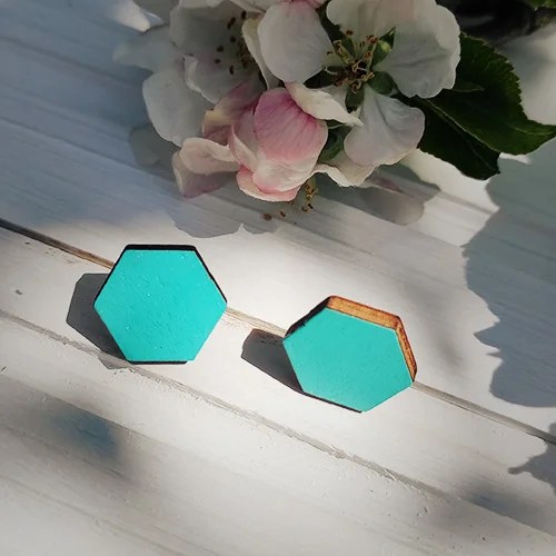 Hexagonal stud earrings - Light turquoise, Large Sandia Dublin