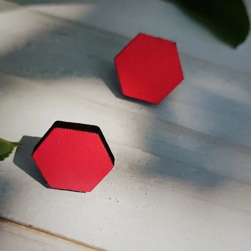 Hexagonal stud earrings - Bright red, Large Sandia Dublin