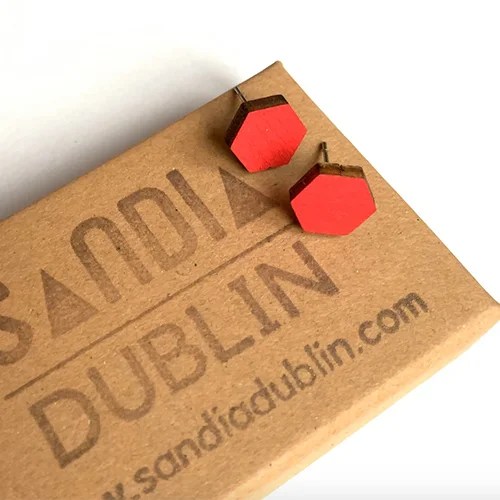 Hexagonal stud earrings - Red, Small Sandia Dublin