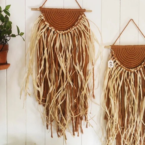 Raffia Macramé Wall Hanging - Teracotta Lulu Ecru