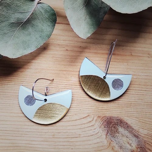 Mixed media pacman earrings - Green / Gold DANA Jewellery