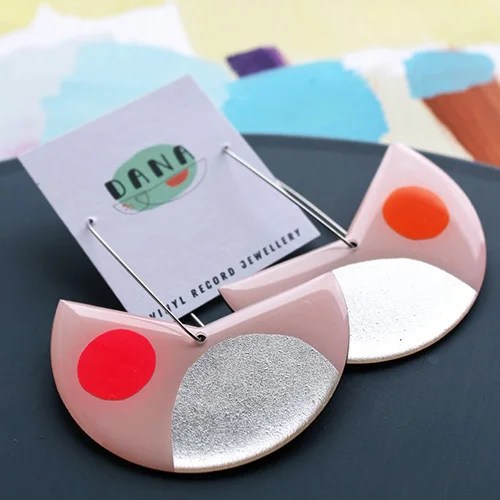 Mixed media pacman earrings - Pink / Silver DANA Jewellery