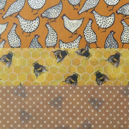 Bee wrap - Various - Maxi 3-pack -- Chicken, bees Hanna's bees