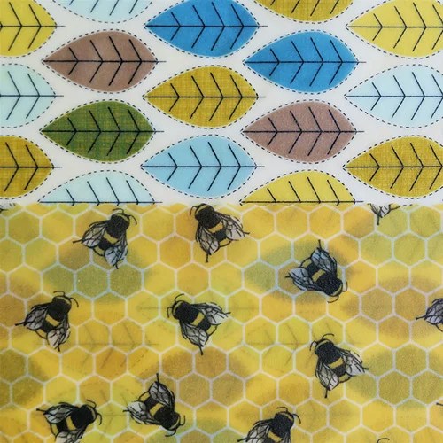 Bee wrap - Various - Lunch Pack -- Green leaves, yellow bees Hanna's bees