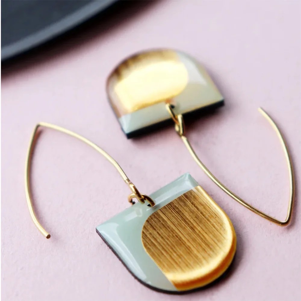 U shaped dangle earrings - Mint/gold DANA Jewellery