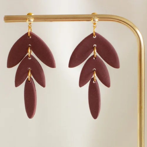 Leaf earrings - Burgundy Curpic