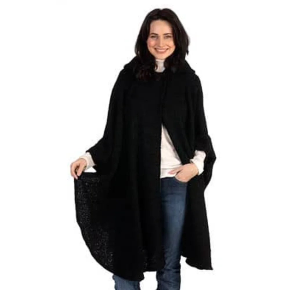 Tara Hooded Cape - Black Kerry Woolen Mills