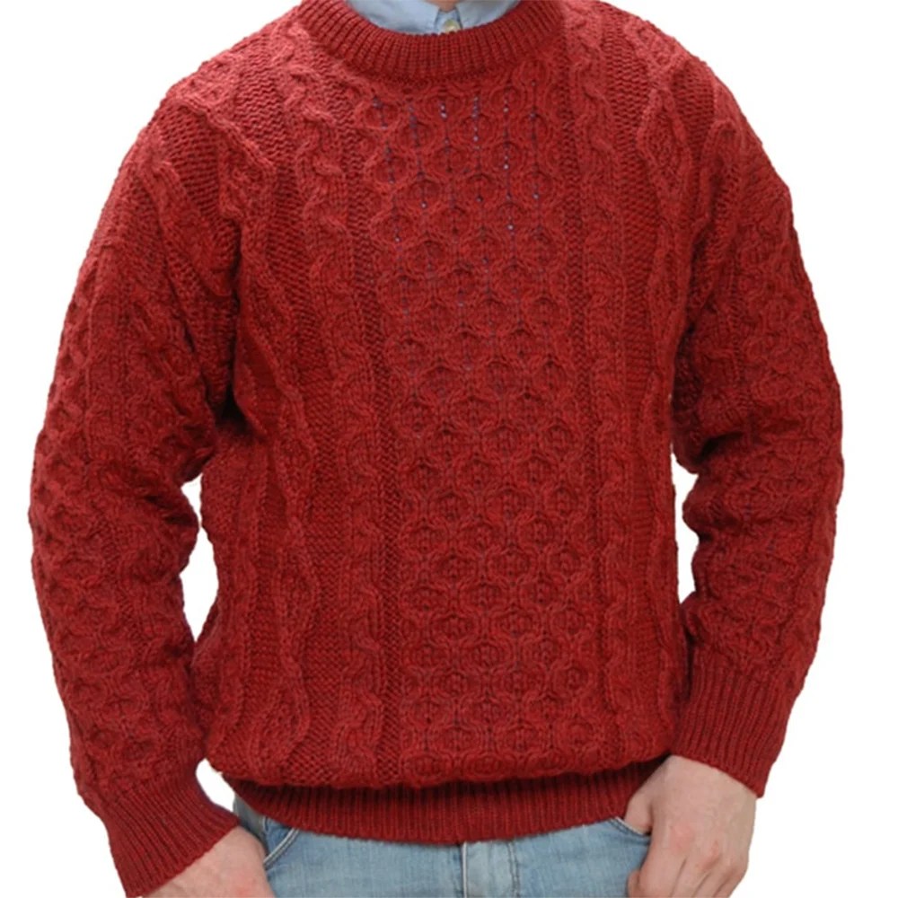 Aran Wool Sweater - Red, Small Kerry Woolen Mills