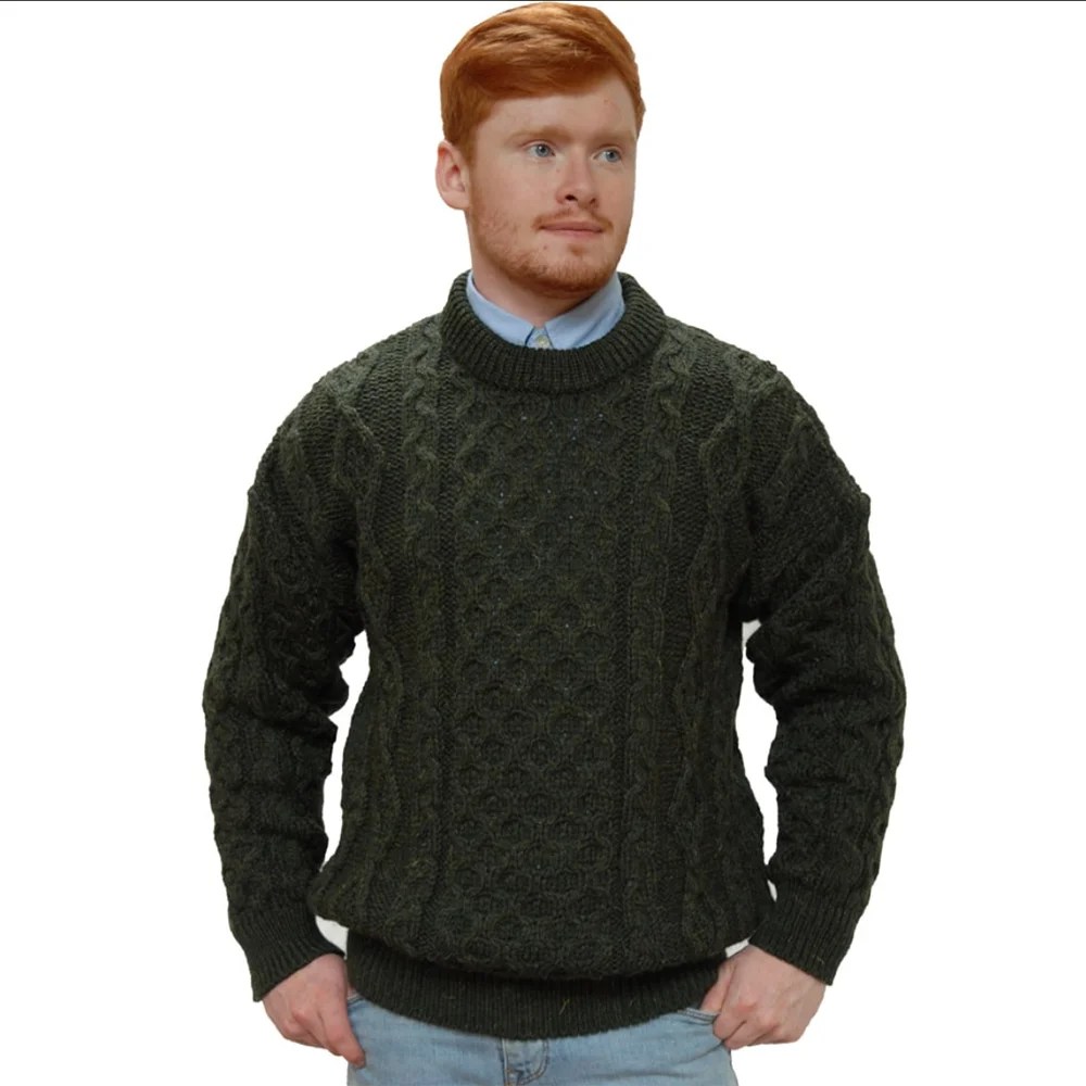 Aran Wool Sweater - Loden Green, X-Large Kerry Woolen Mills