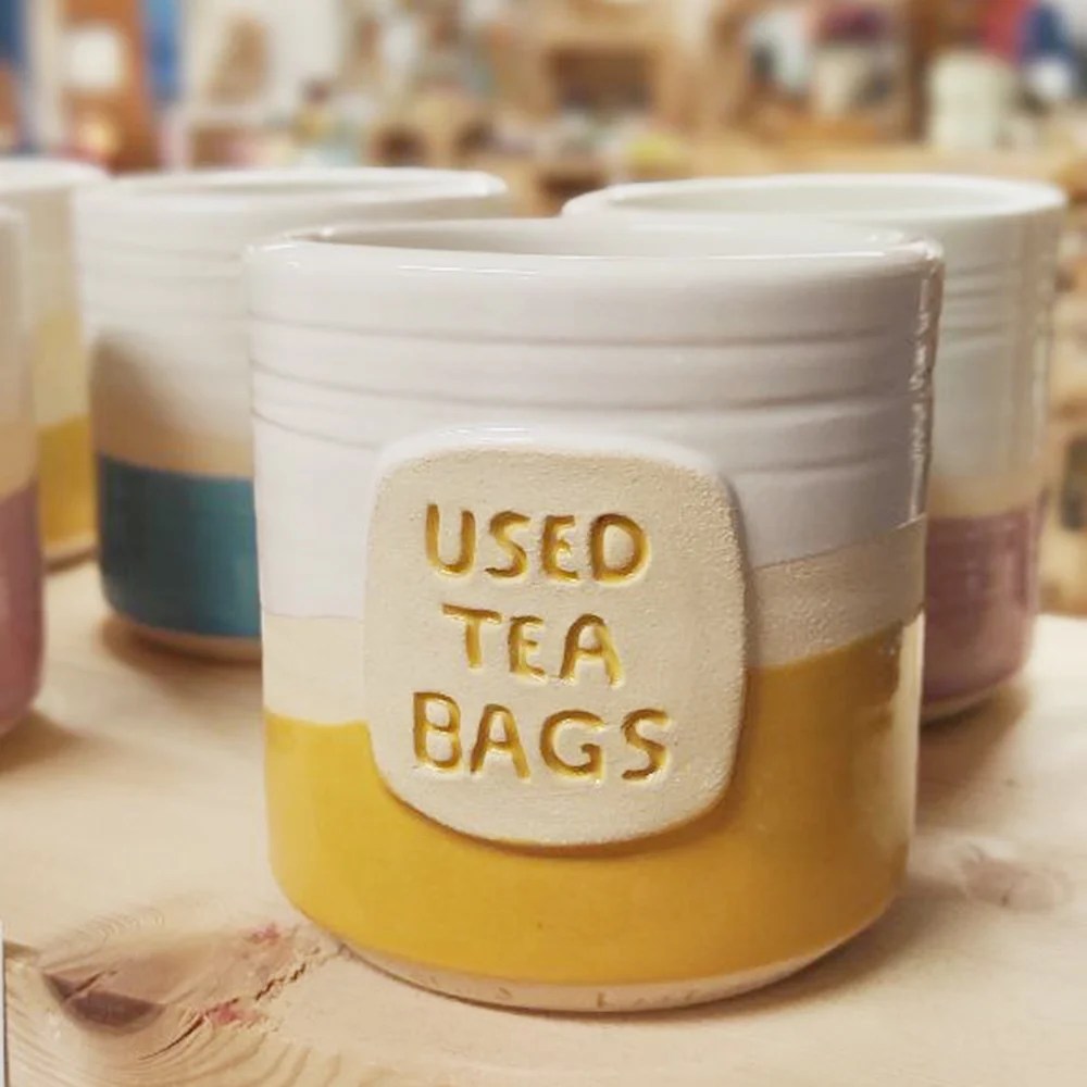 Used tea bags pot - Yellow, English Woodford Pottery