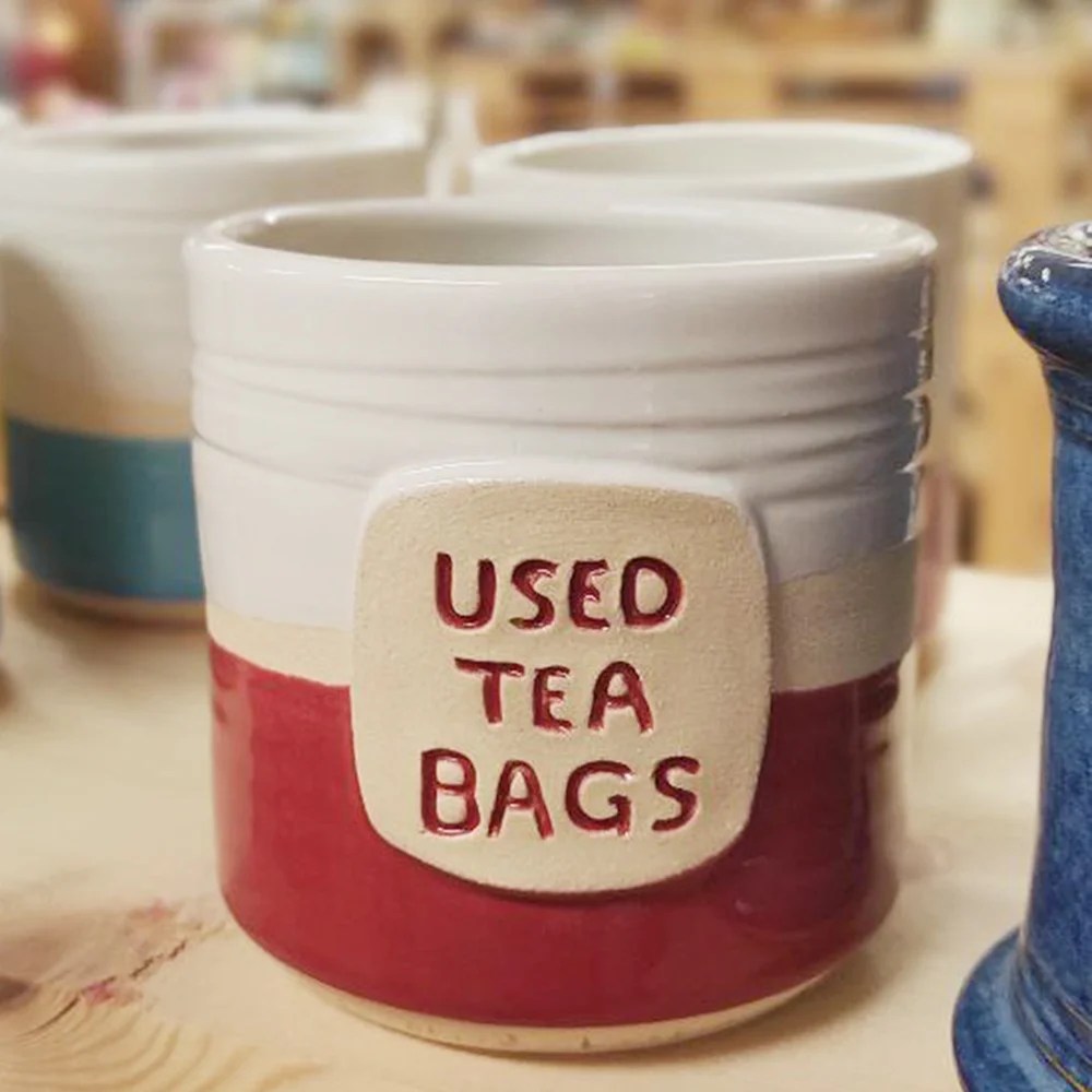 Used tea bags pot - Red, English Woodford Pottery