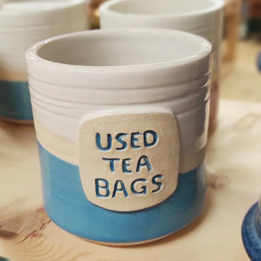 Used tea bags pot - Blue, English Woodford Pottery
