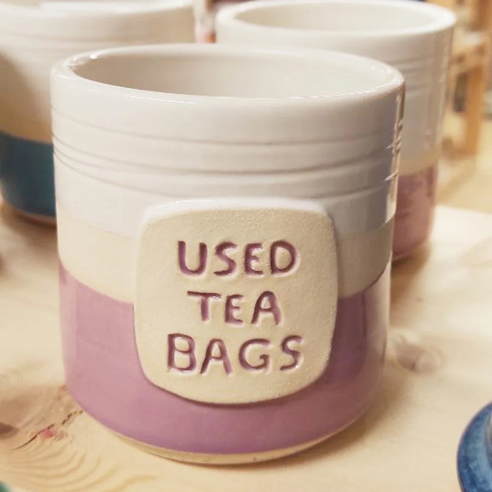 Used tea bags pot - Pink, English Woodford Pottery