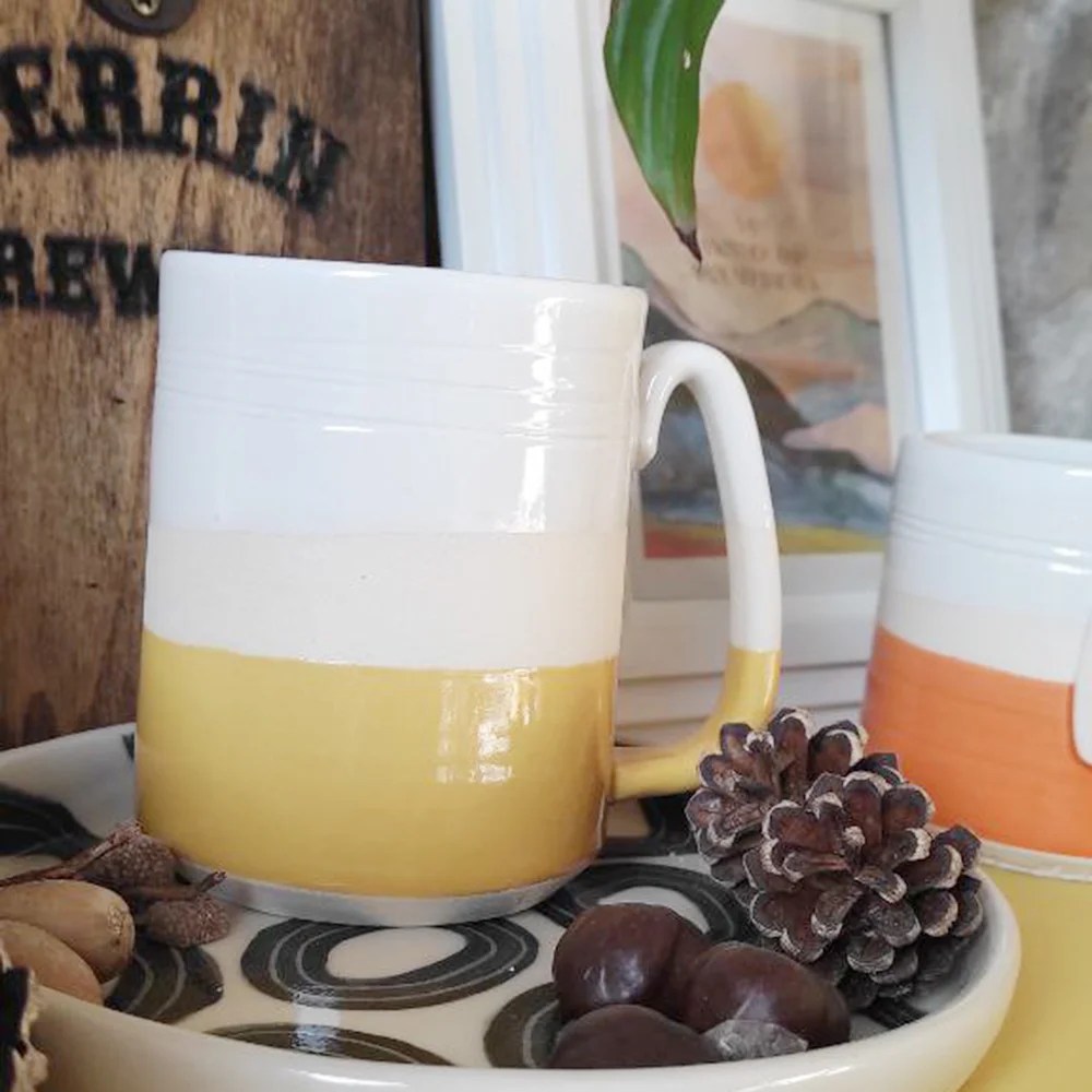 Pottery mug - Tall, Yellow Woodford Pottery