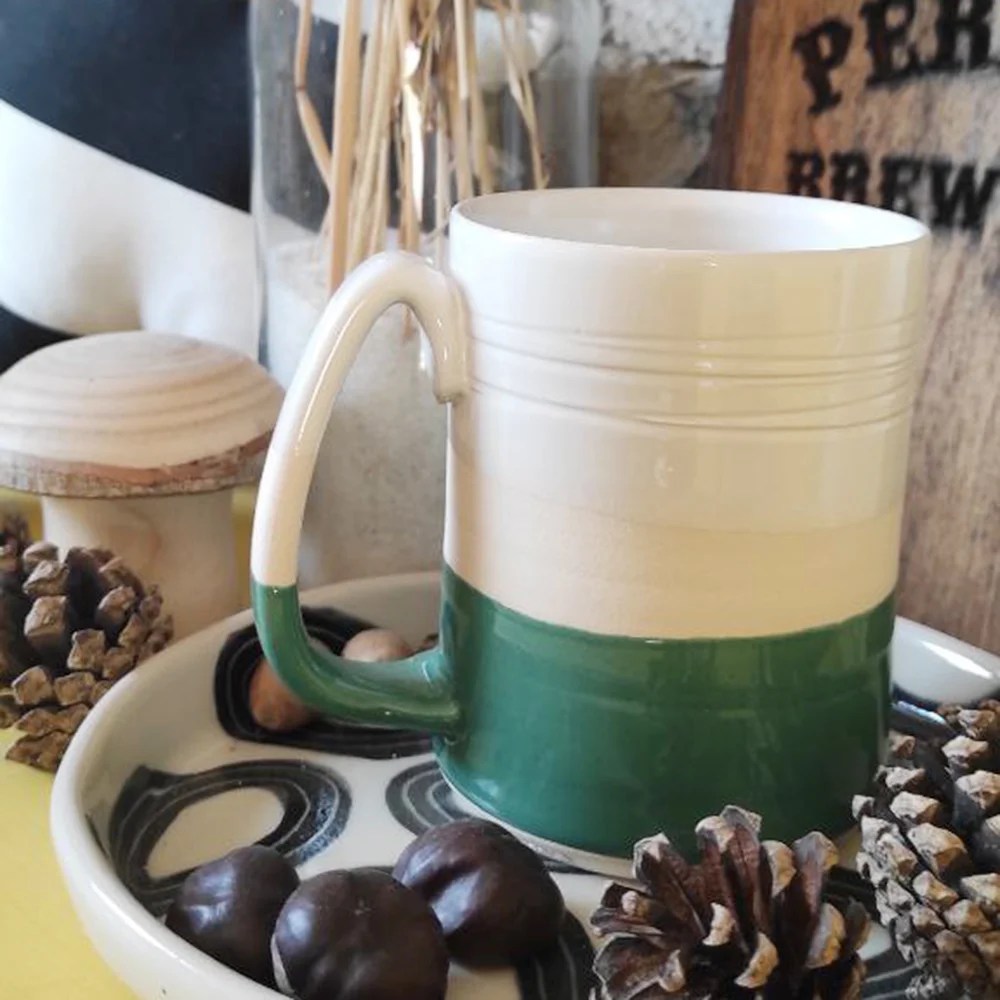Pottery mug - Tall, Green Woodford Pottery