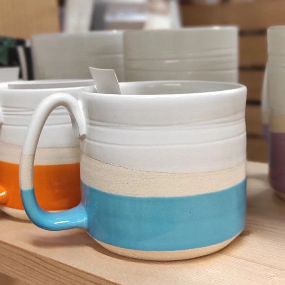 Pottery mug - Short, Blue Woodford Pottery