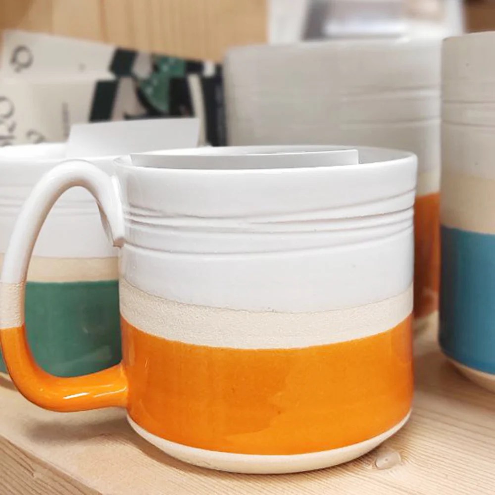 Pottery mug - Short, Orange Woodford Pottery