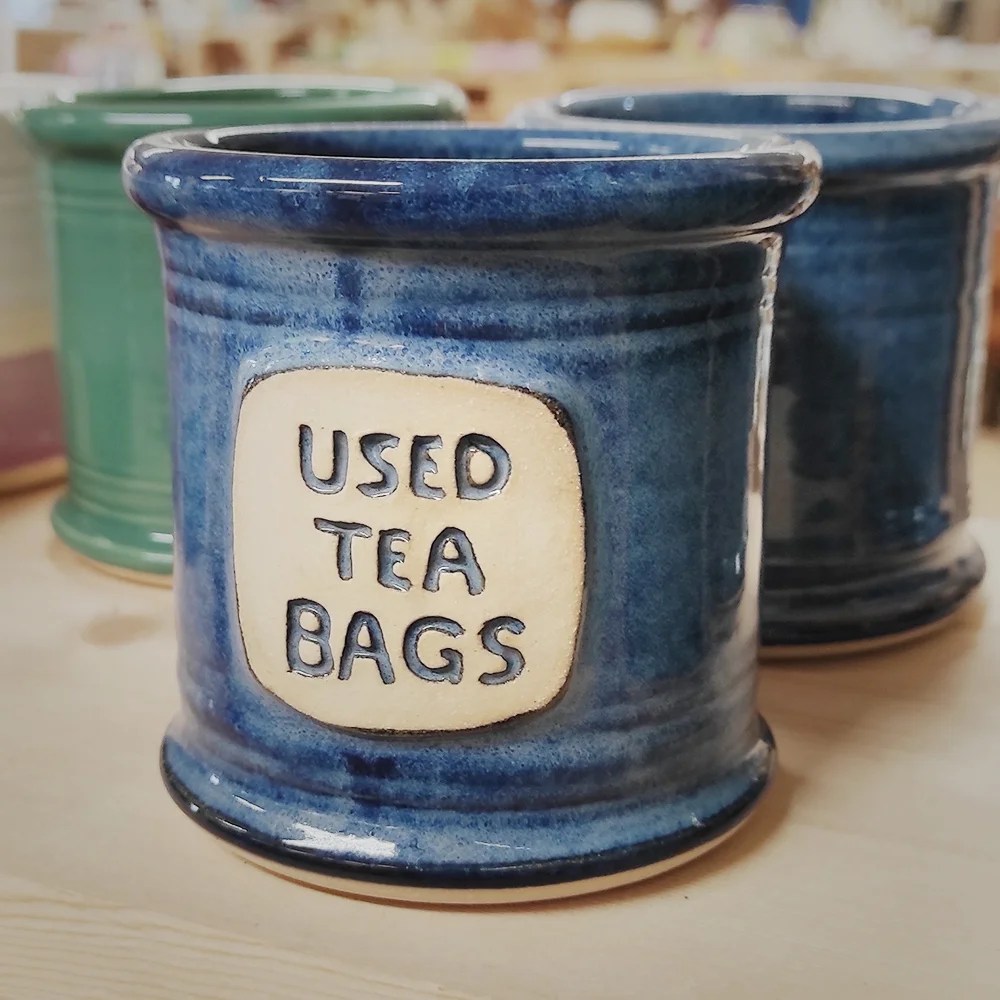 Smearla used tea bags pot - Blue, English Woodford Pottery