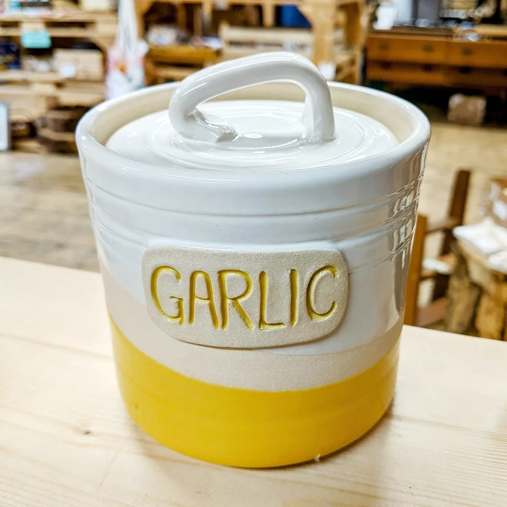 Garlic pot - Yellow Woodford Pottery