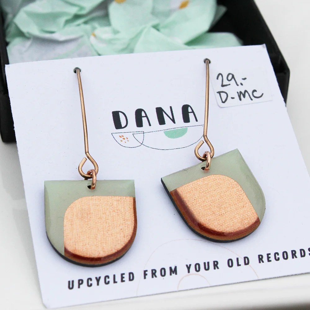 U shaped dangle earrings - Mint/copper DANA Jewellery