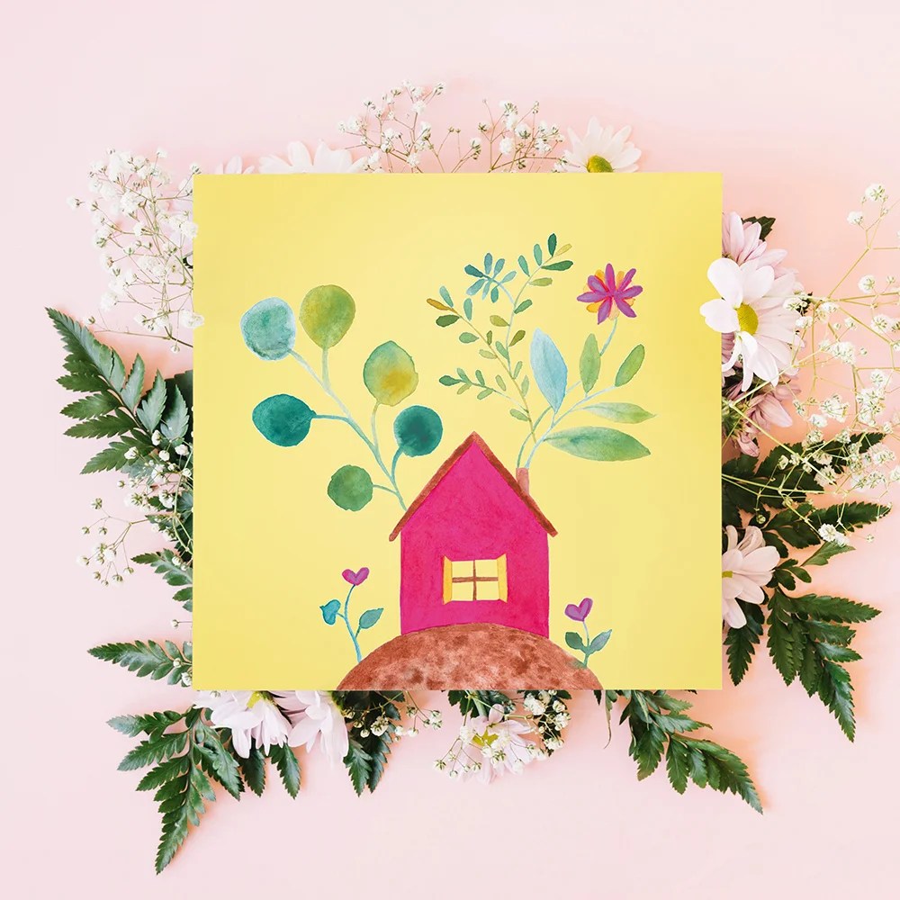 Greeting cards - Cottage - House growing plants Tiny Studio