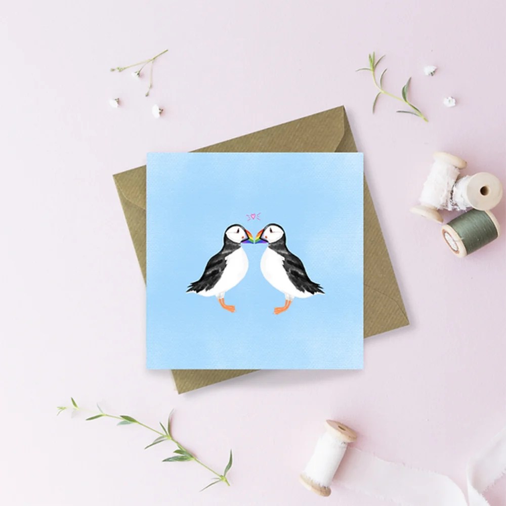 Love puffin greeting cards - Pride puffin Sayers Studio