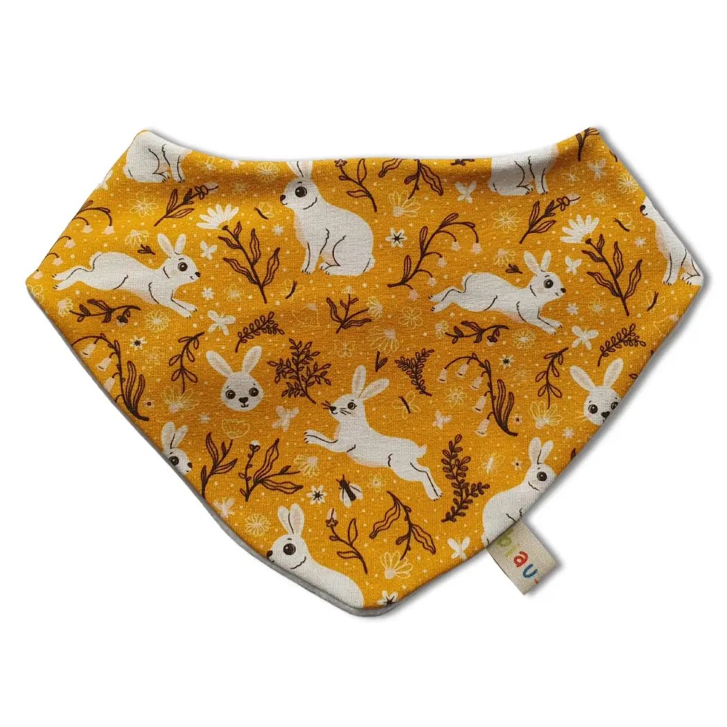 Organic Cotton Jersey Dribble Bib - Happy bunnies Biau Biau