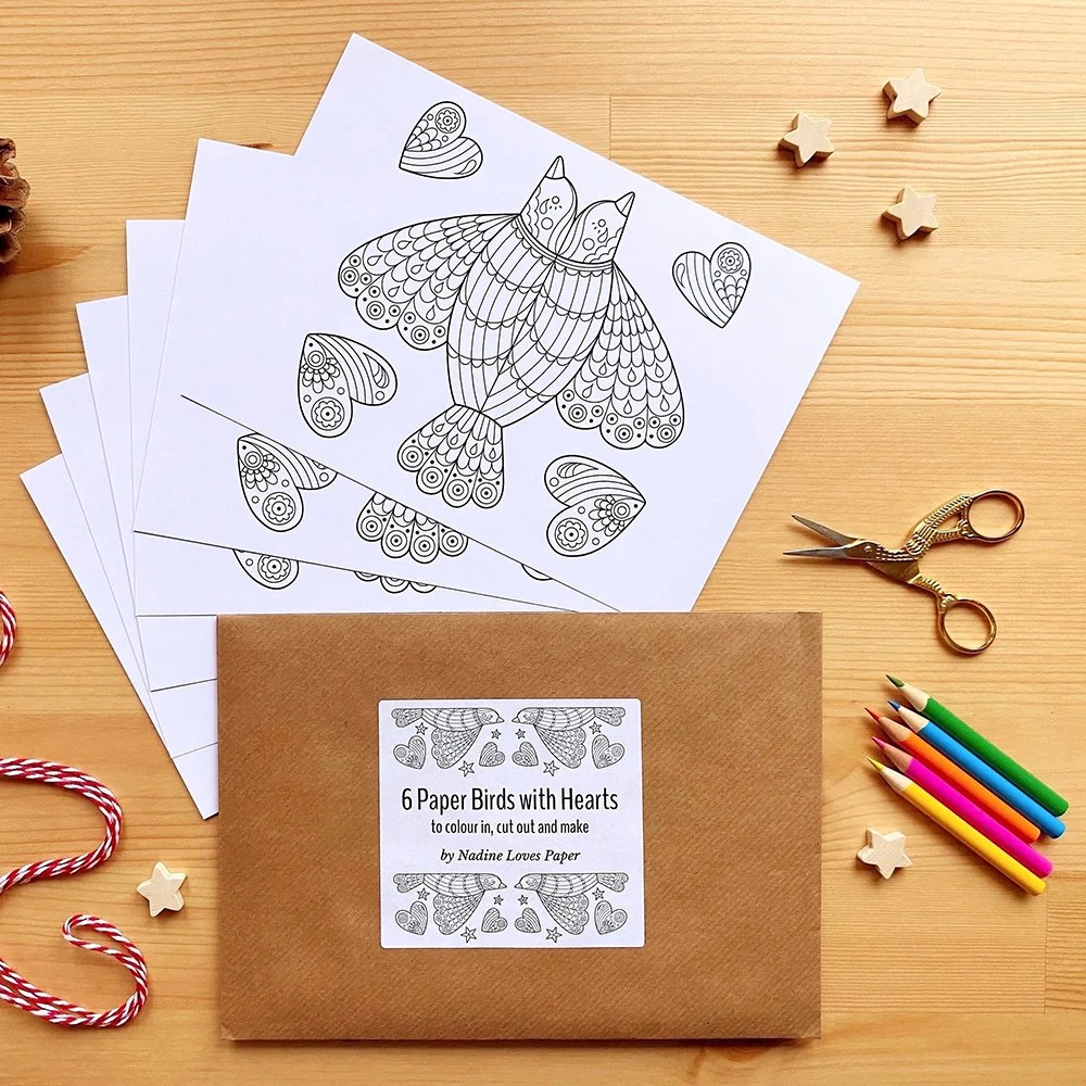 Paper birds and hearts craft kit