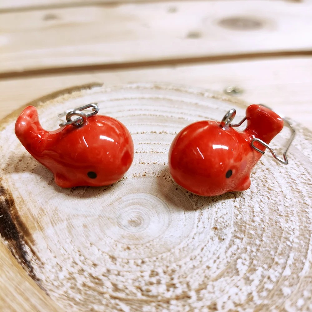 Ceramic whale earrings - Red whale Lincraft Design