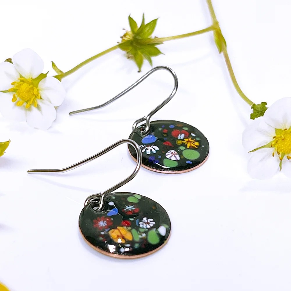Floral drop earrings - Dark Green, Small Mise by Majella