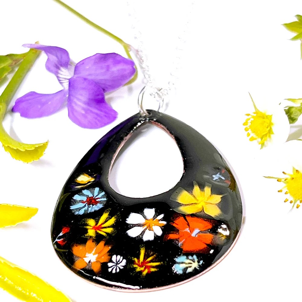 Millefiori pendant - Black, Teardrop Mise by Majella