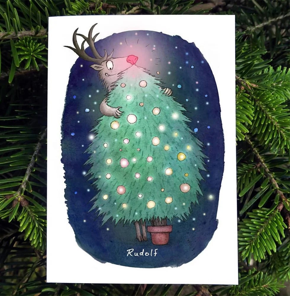 Christmas Greeting card - Reindeer - Rudolf Mireog