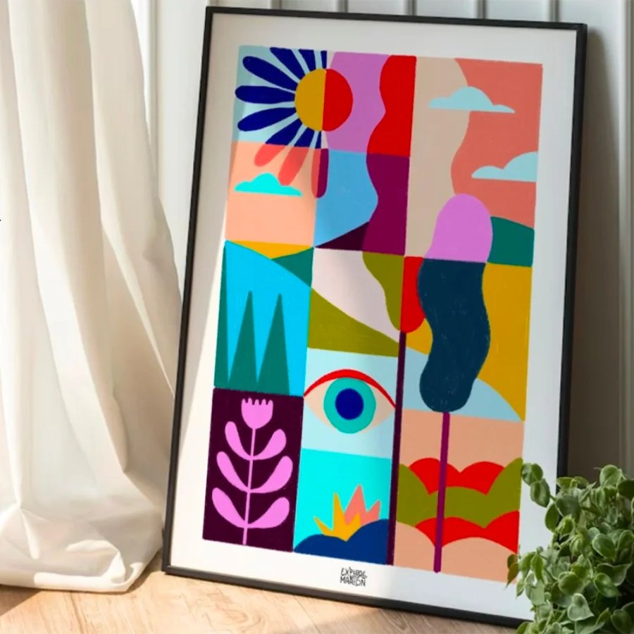 Abstract Poster - Wooden frame Explore with Marion