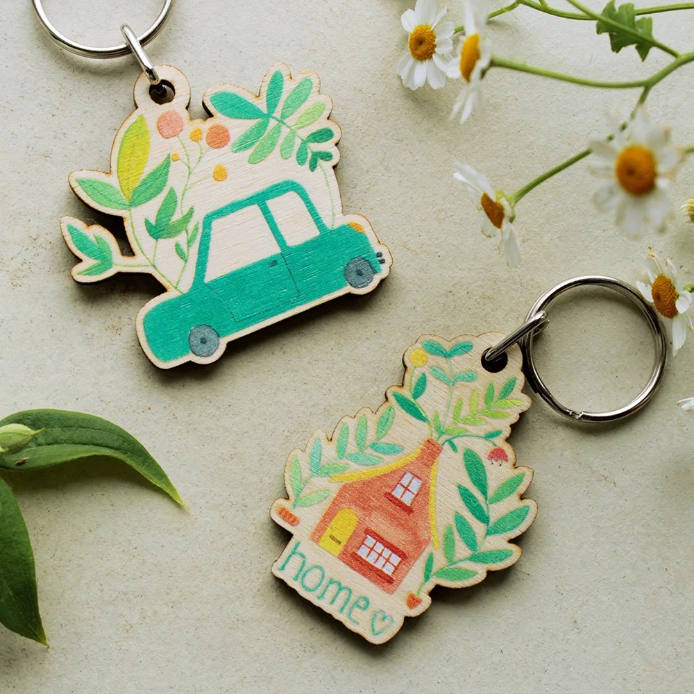 Floral wooden keyring Tiny Studio