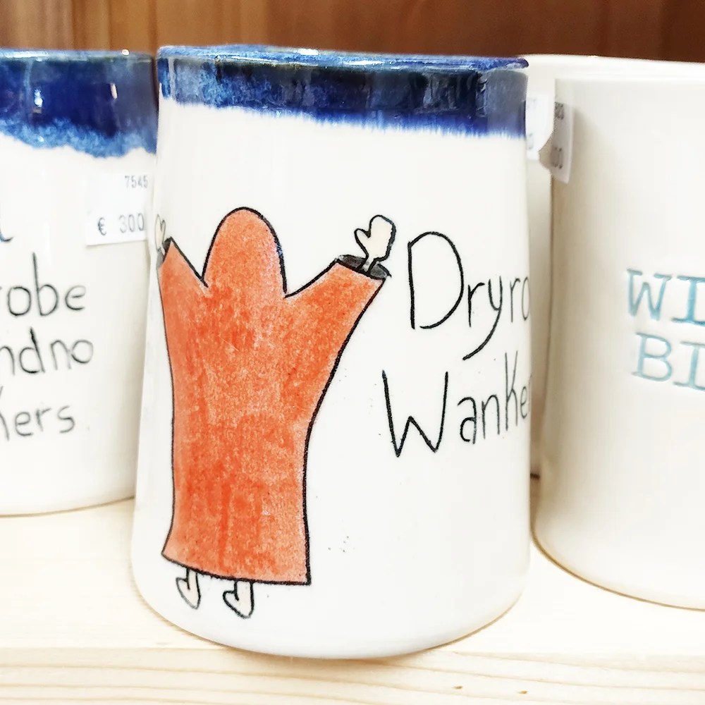 Dryrobe mug - Wanker, Red Clare Blount Pottery