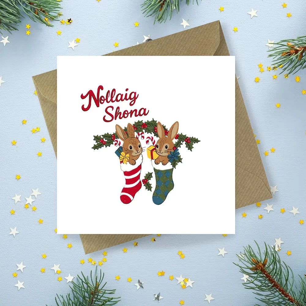 Vintage Christmas Card - Rabbits Sayers Studio