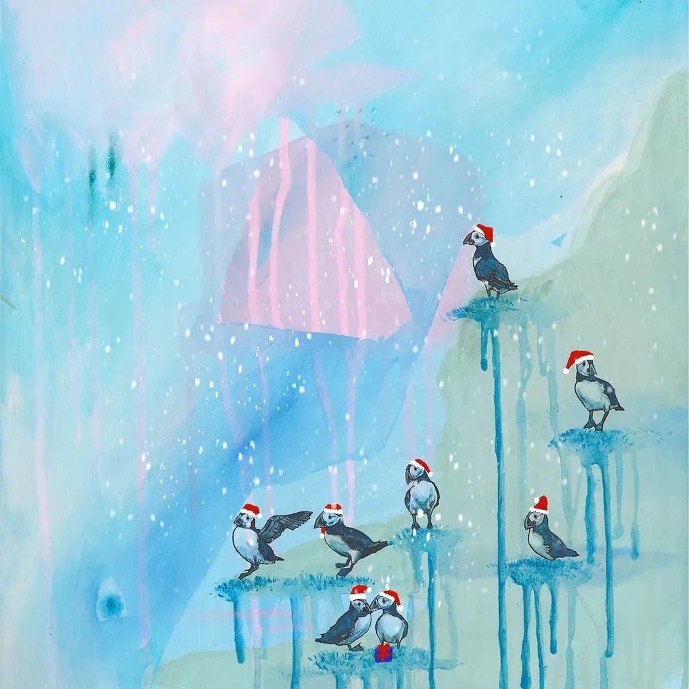 Sayers Christmas card - Puffins Sayers Studio