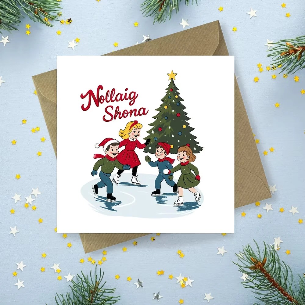 Vintage Christmas Card - Ice Skating Sayers Studio