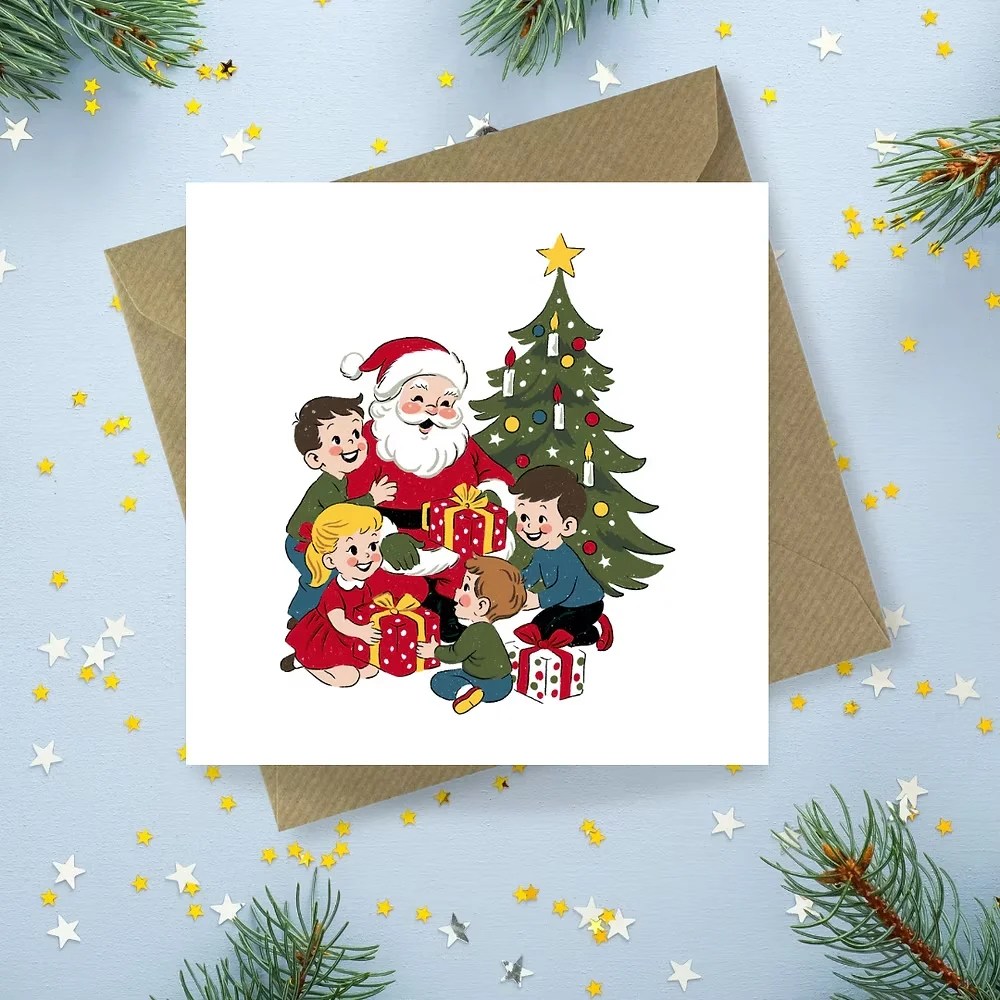 Vintage Christmas Card - Santa and kids Sayers Studio